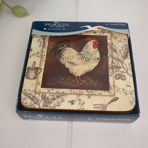 Kathryn White Rooster Coasters Seagull Studios Set of 6 Farmhouse Decor